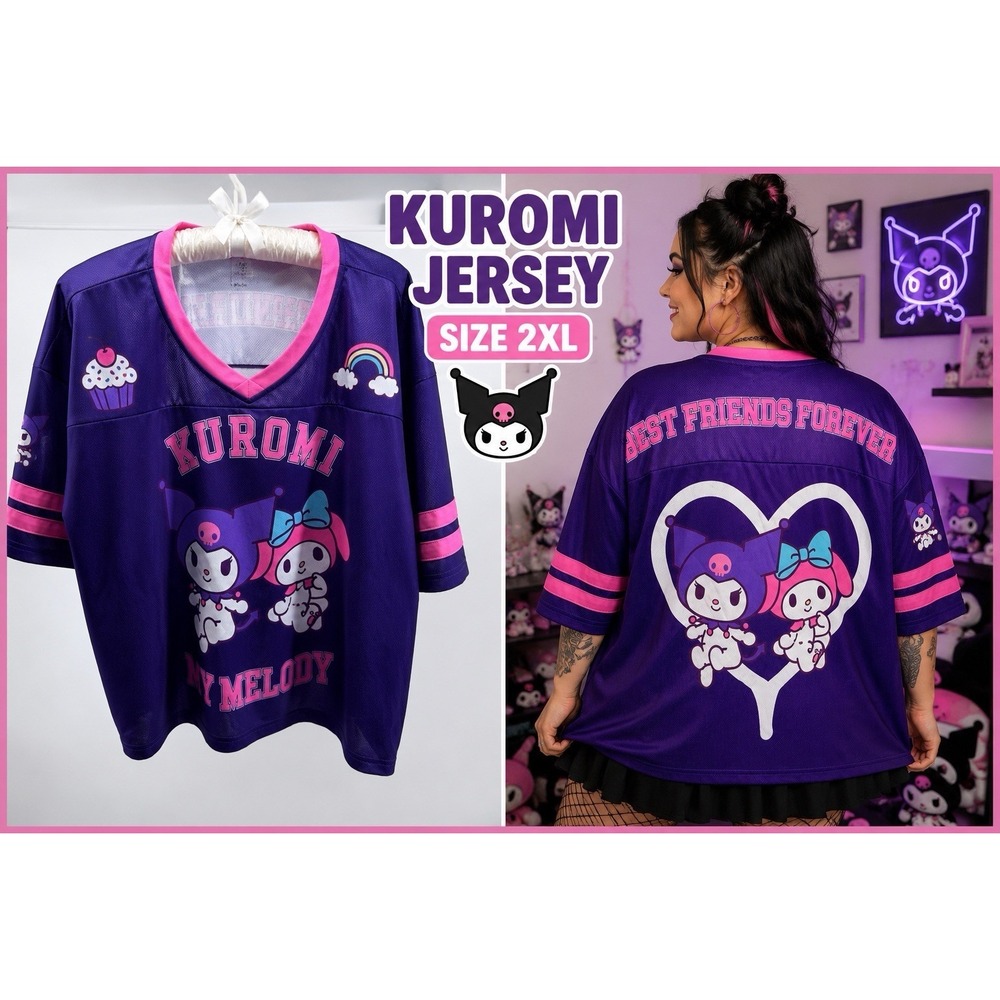 Kuromi My Melody Jersey Women's 2XL Purple Sanrio Football Style Shirt Cute